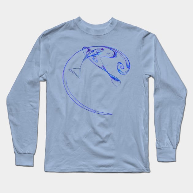 Fractal - Three Blue Fish Long Sleeve T-Shirt by SusanSavad